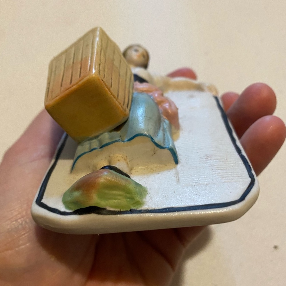 Vintage Bisque Porcelain Match Holder Woman with Basket Wall Hanging Plaque - Picture 6 of 8
